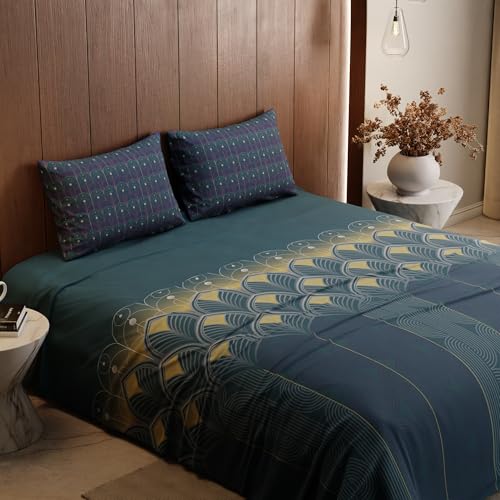 Stoa Paris King Size Bedsheet, Bedding Set with Cotton Pillow Covers, Cotton for Restful Sleep, Ideal Gift Items for Women, Home Makeover, Lumiere Collection - Deep Teal - Image 5