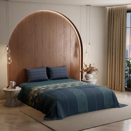 Stoa Paris King Size Bedsheet, Bedding Set with Cotton Pillow Covers, Cotton for Restful Sleep, Ideal Gift Items for Women, Home Makeover, Lumiere Collection - Deep Teal - Image 1