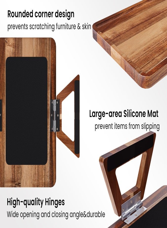 Danfoxer 2 Pack Acacia Wood Couch Arm Tray,Couch Tray,Folding Sofa Armrest Trays,Couch Arm Table Clip-On Couch Desk for Drinks,Snacks,Phone,Remote Control - Image 2