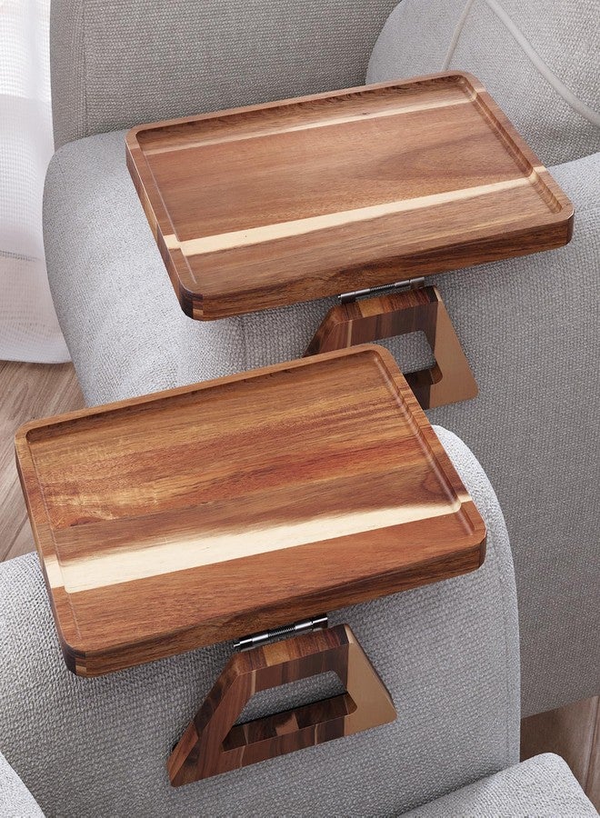 Danfoxer 2 Pack Acacia Wood Couch Arm Tray,Couch Tray,Folding Sofa Armrest Trays,Couch Arm Table Clip-On Couch Desk for Drinks,Snacks,Phone,Remote Control - Image 1