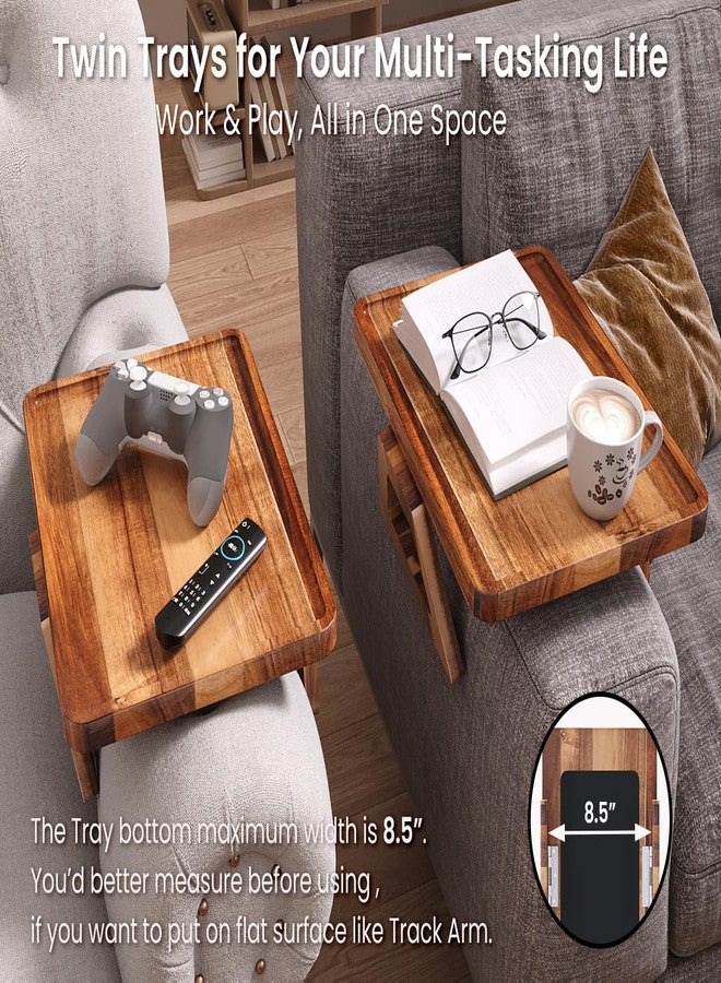 Danfoxer 2 Pack Acacia Wood Couch Arm Tray,Couch Tray,Folding Sofa Armrest Trays,Couch Arm Table Clip-On Couch Desk for Drinks,Snacks,Phone,Remote Control - Image 3