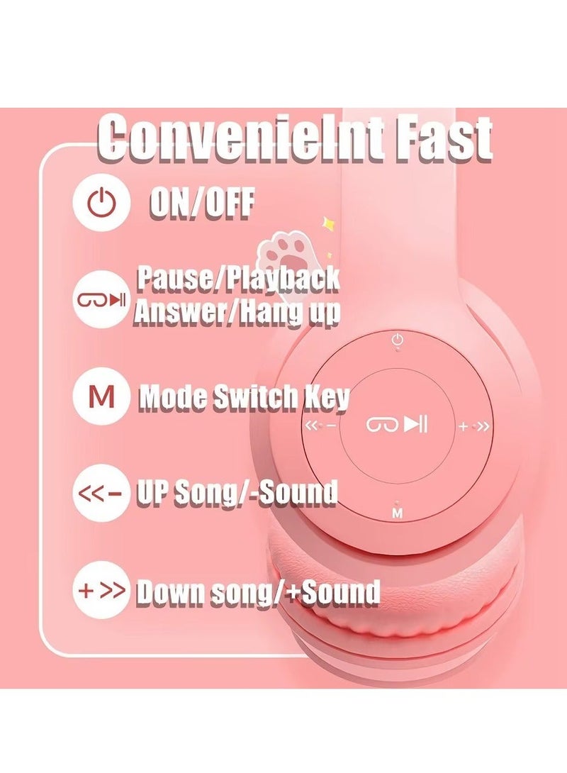 سماعات أذن لاسلكية بتصميم قطة مضيئة، مزودة بإضاءة ستيريو LED، تغطي الأذن بالكامل - Image 2