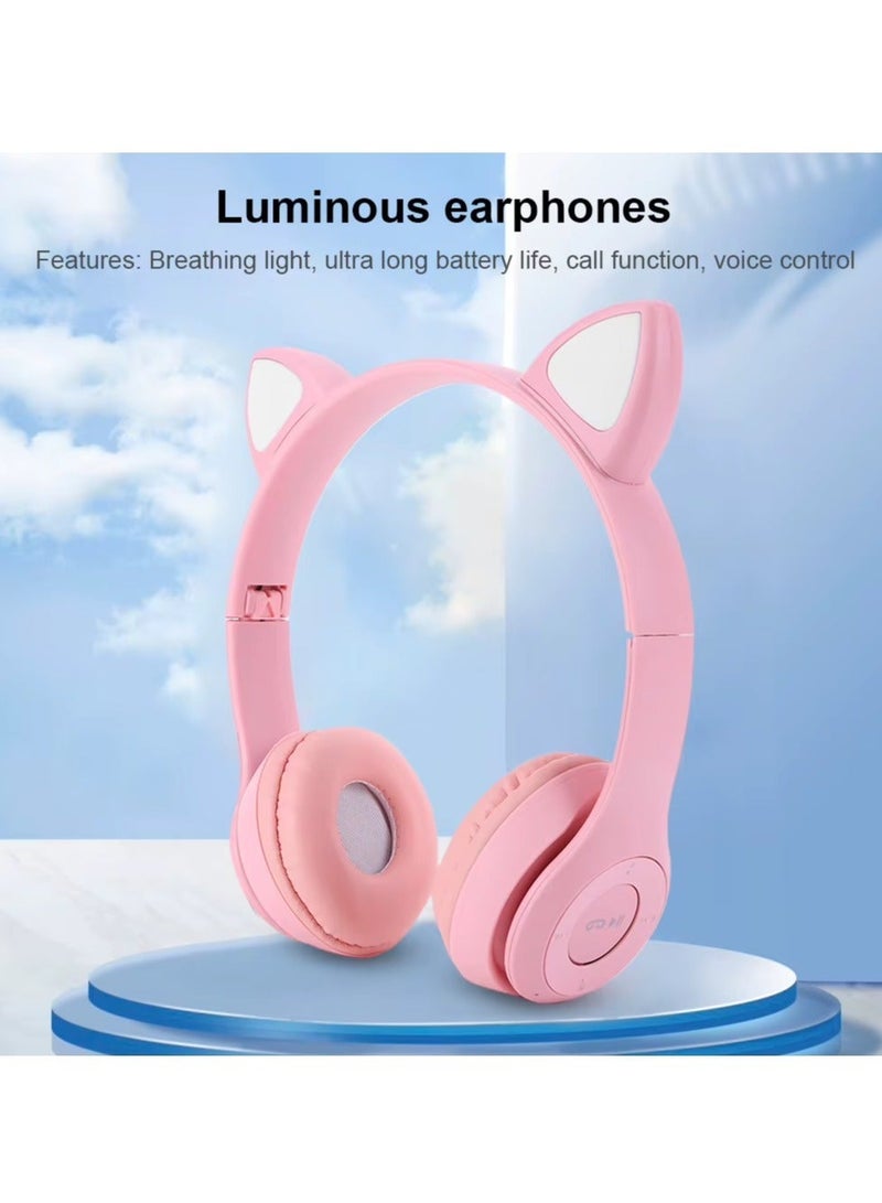 سماعات أذن لاسلكية بتصميم قطة مضيئة، مزودة بإضاءة ستيريو LED، تغطي الأذن بالكامل - Image 1