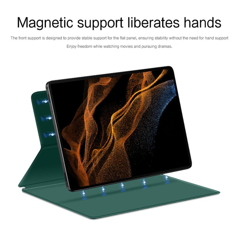 حافظة لبلت واي Magnetic ذات مقبض مزدوج الجانب من الجلد كمبيوتر لبلت S9 Ultra بحجم 14.6 بوصة 2023 (SM-X910/X916/X918)، حافظة واقية من الجلد للبلت بدعامة ثلاثية الطيات رفيعة جدًا مع وظيفة الاستيقاظ الذاتي والنوم/حامل للقلم - Image 5
