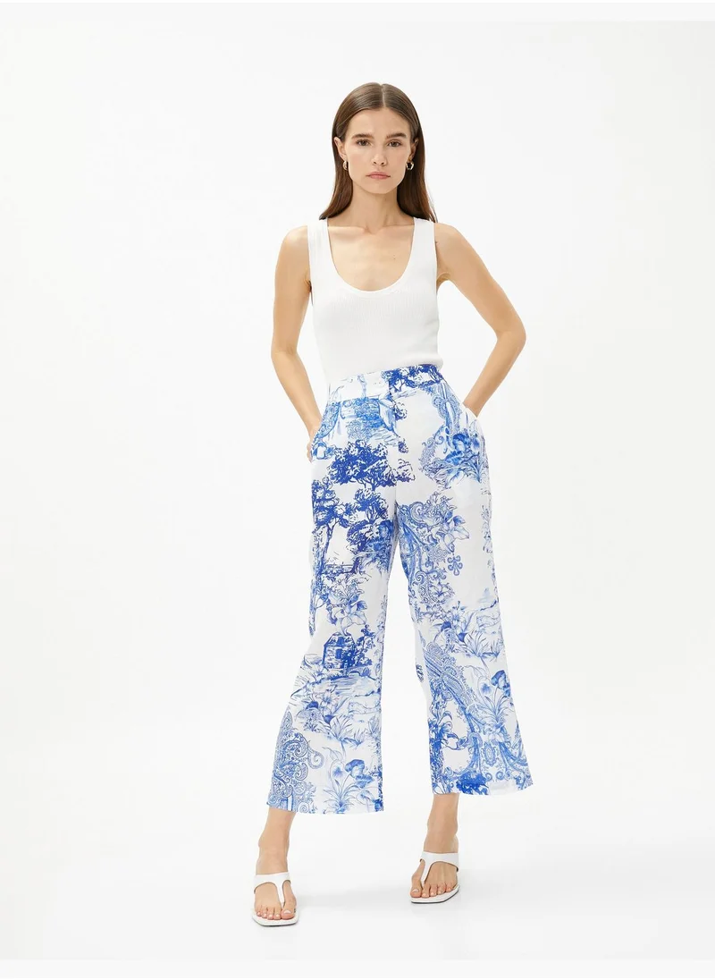 كوتون Pocket Detail Crop Wide Leg Trousers