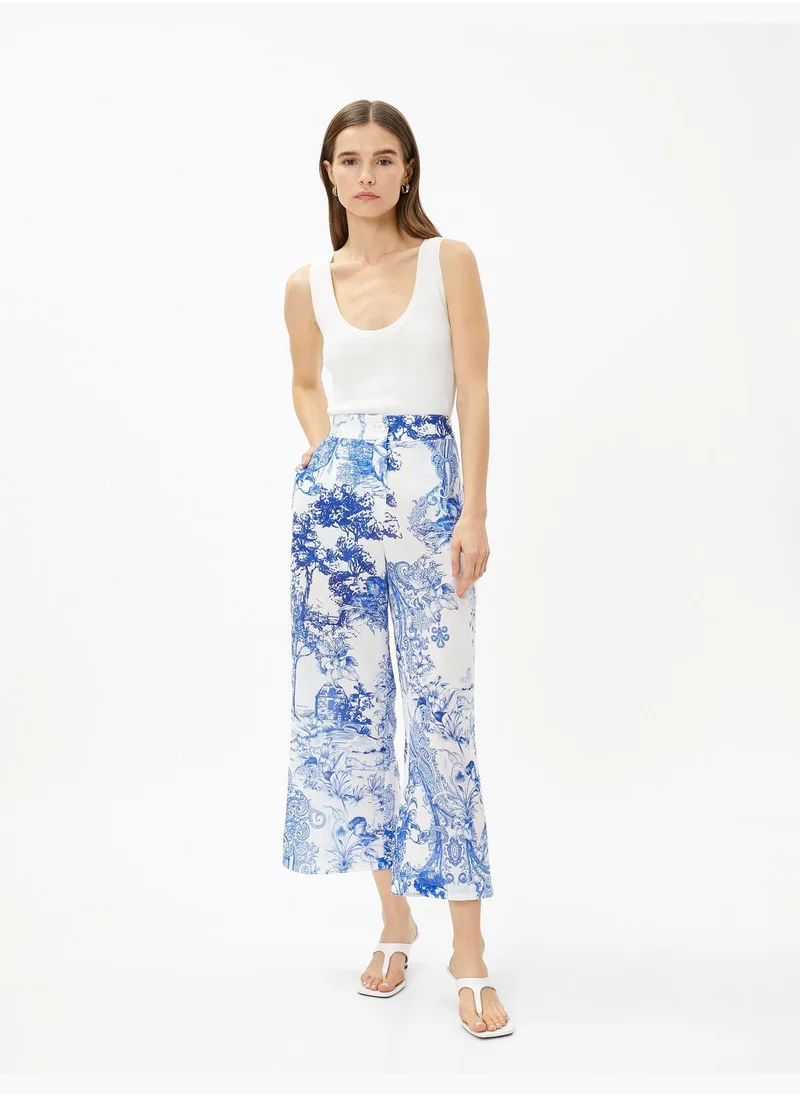 كوتون Pocket Detail Crop Wide Leg Trousers