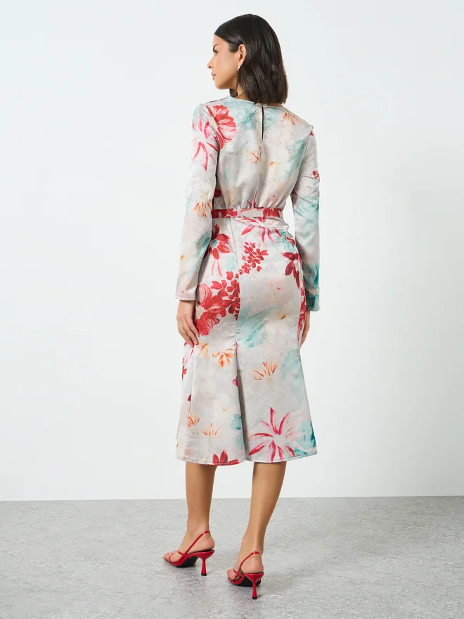 Styli  Styli Floral Print Midi Dress with Belt for Women | Best Price UAE