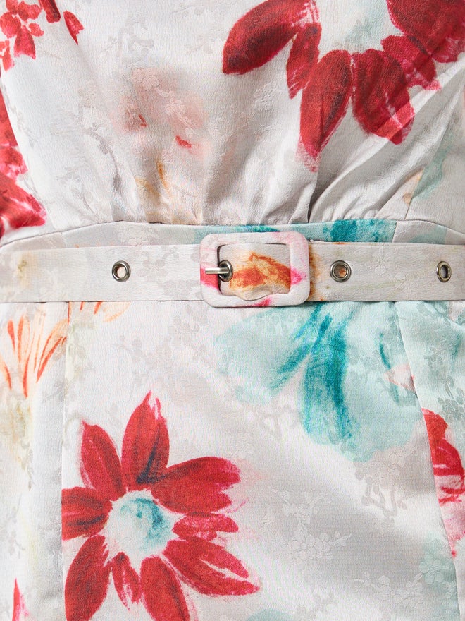 Styli Floral Print Midi Dress with Belt - Image 4