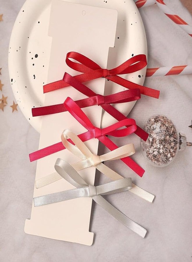 CHIROGRAPHY 10 pcs Premium Women's Bow Hair Clip, Long Tail Ribbon Small Ribbon Clips Ponytail Holder Bow Hair Clips Black Red Children's Claw Clips Girls Headdress|red color - Image 3