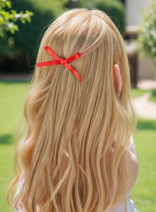 CHIROGRAPHY 10 pcs Premium Women's Bow Hair Clip, Long Tail Ribbon Small Ribbon Clips Ponytail Holder Bow Hair Clips Black Red Children's Claw Clips Girls Headdress|red color - Image 2
