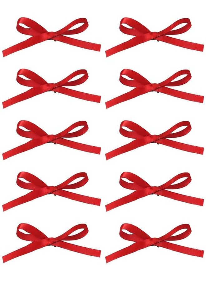 CHIROGRAPHY 10 pcs Premium Women's Bow Hair Clip, Long Tail Ribbon Small Ribbon Clips Ponytail Holder Bow Hair Clips Black Red Children's Claw Clips Girls Headdress|red color - Image 1