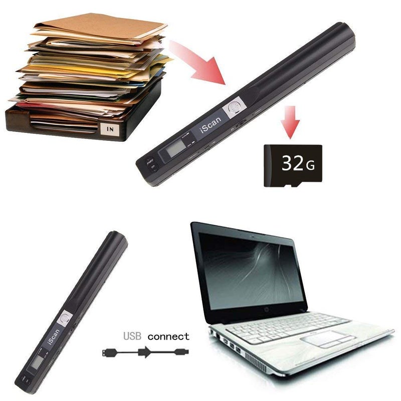 Microware iScan Portable Handheld Wand Wireless Document & Images Scanner A4 Size 900DPI JPG/PDF Formate LCD Display for Business Reciepts Books - Image 2