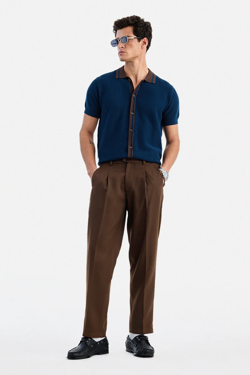 SNITCH Brown Textured Regular Fit Formal Trousers