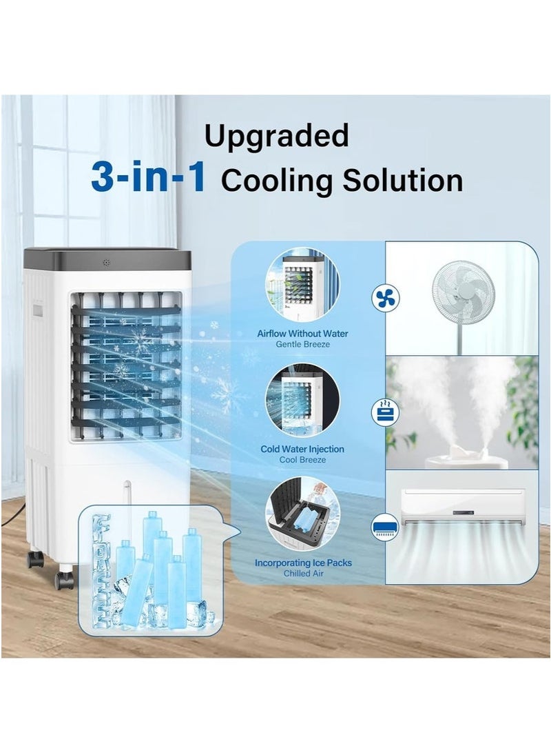 TOSCANA U Evaporative Air Cooler, 3-speed Adjustable Large Water Tank Portable Air Conditioner, 7-hour Timing, Desert Cooler with Remote Control and Touch Control, Suitable for Living Room, Bedroom, Office, Study - 10L - Image 2