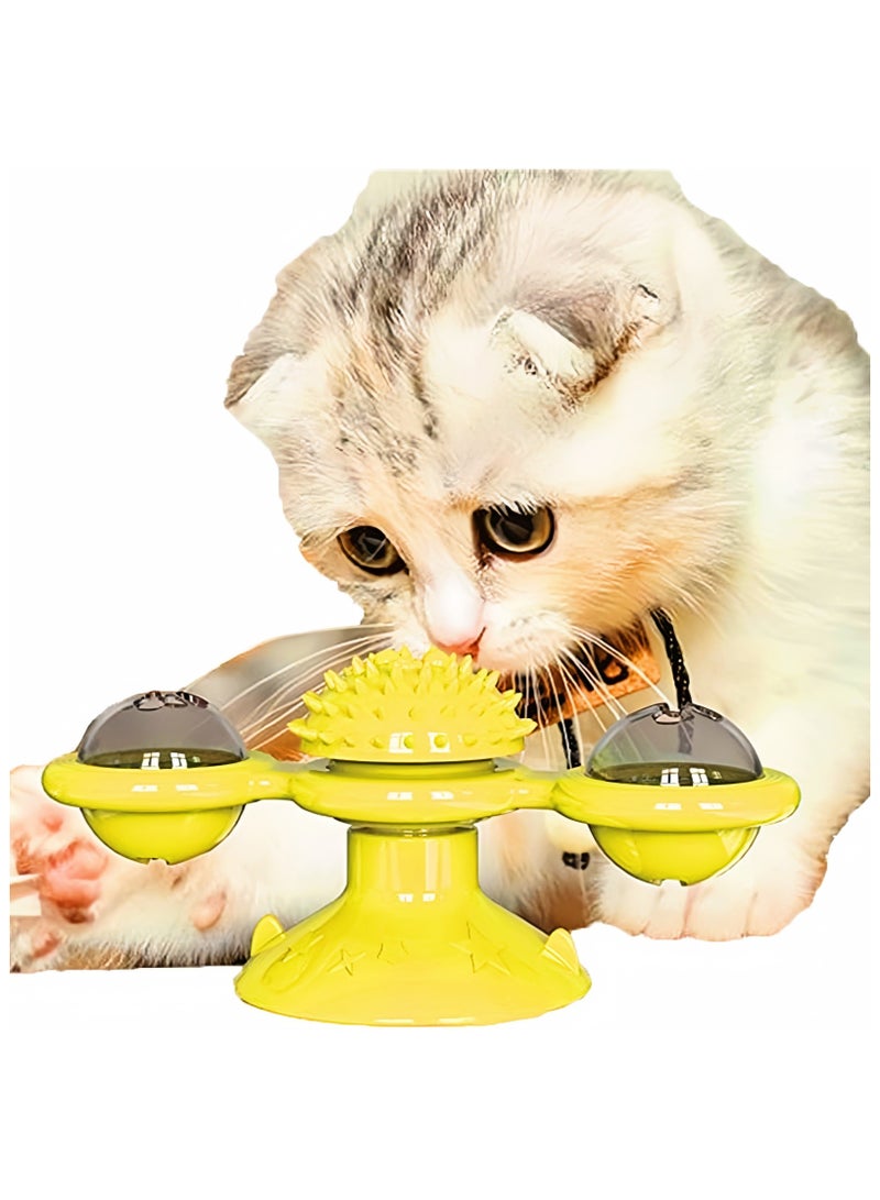 DRAVEN - GG Windmill Cat Toy Catnip Toys, Cat Toys Interactive Chew Toys, Upgrade Cat Toothbrush Cat Hair Brush Turntable Massage Scratching Tickle Toy with Suction Cup, for Indoor Cats (Yellow) - Image 5
