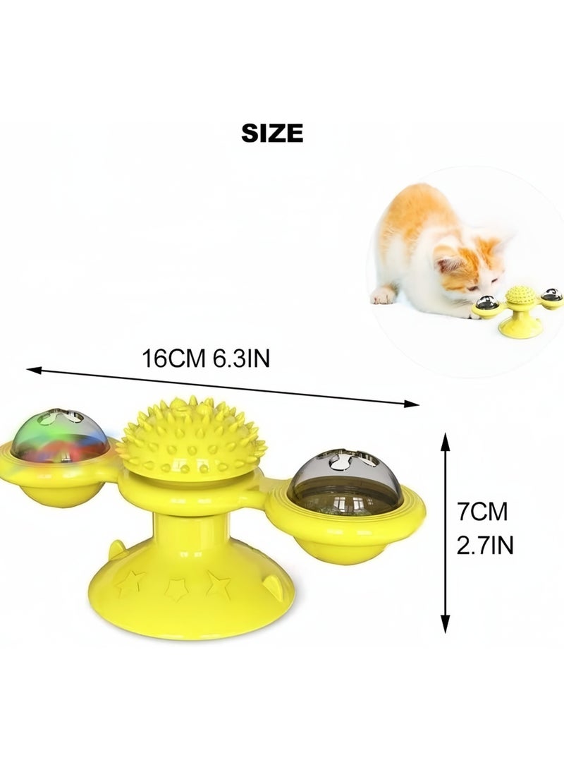 DRAVEN - GG Windmill Cat Toy Catnip Toys, Cat Toys Interactive Chew Toys, Upgrade Cat Toothbrush Cat Hair Brush Turntable Massage Scratching Tickle Toy with Suction Cup, for Indoor Cats (Yellow) - Image 4
