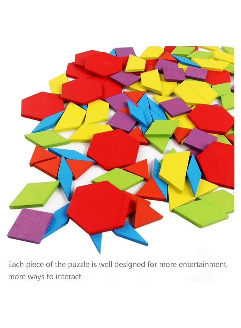155 Pcs Wooden Pattern Blocks Set Geometric Shape Puzzle kindergarten Classic Developmental Learning Educational Montessori Tangram Toys for Kids Ages 4-8 with 24 Pcs Design Cards ﻿ - Image 2