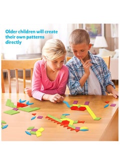 BJM 155 Pcs Wooden Pattern Blocks Set Geometric Shape Puzzle kindergarten Classic Developmental Learning Educational Montessori Tangram Toys for Kids Ages 4-8 with 24 Pcs Design Cards ﻿  - Image 3