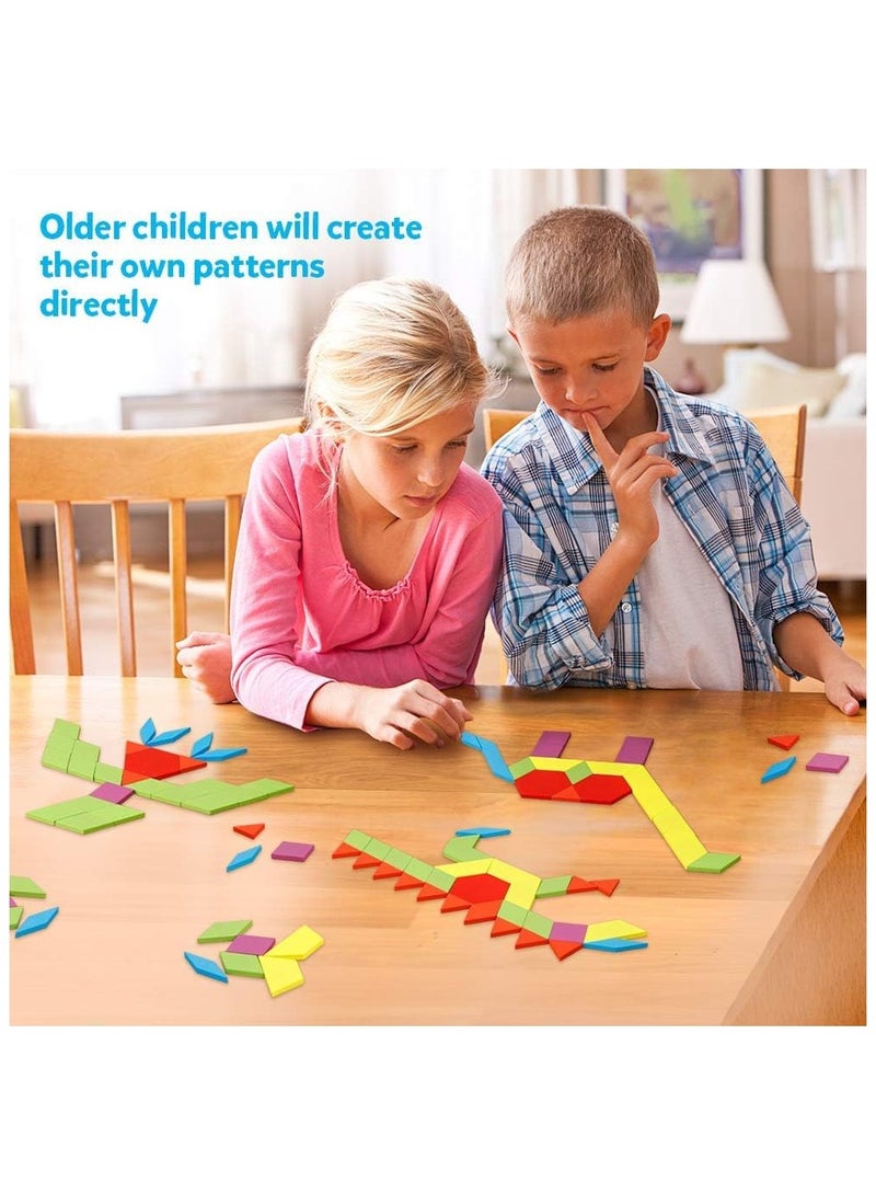 155 Pcs Wooden Pattern Blocks Set Geometric Shape Puzzle kindergarten Classic Developmental Learning Educational Montessori Tangram Toys for Kids Ages 4-8 with 24 Pcs Design Cards ﻿ - Image 3