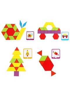 BJM 155 Pcs Wooden Pattern Blocks Set Geometric Shape Puzzle kindergarten Classic Developmental Learning Educational Montessori Tangram Toys for Kids Ages 4-8 with 24 Pcs Design Cards ﻿  - Image 5