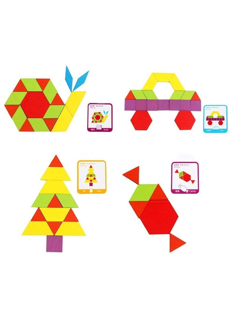 155 Pcs Wooden Pattern Blocks Set Geometric Shape Puzzle kindergarten Classic Developmental Learning Educational Montessori Tangram Toys for Kids Ages 4-8 with 24 Pcs Design Cards ﻿ - Image 5