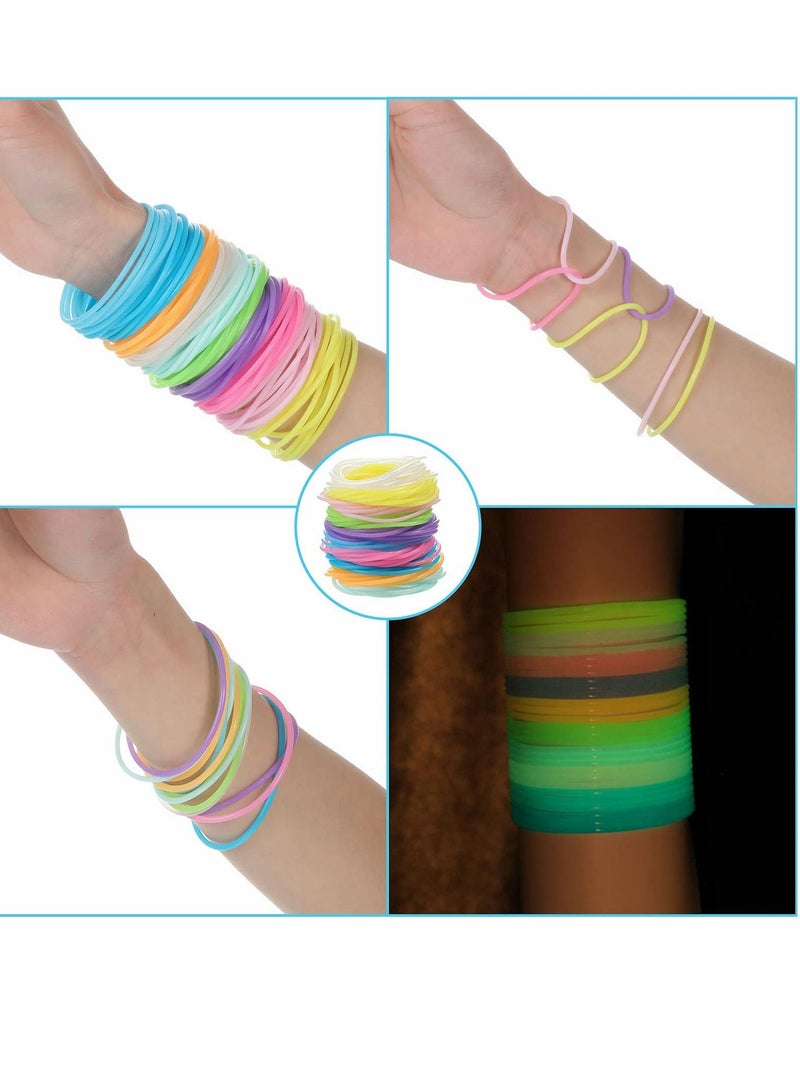 Excefore 100 قطعة من أساور هلام السيليكون المضيئة من الثمانينيات، ربطات شعر متعددة الألوان من السيليكون، أساور حفلات، أساور ريترو للفتيات والنساء - Image 4