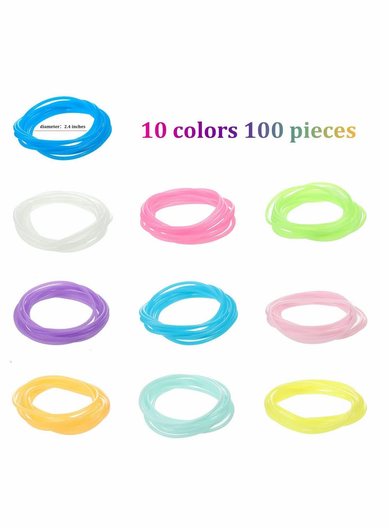 Excefore 100 قطعة من أساور هلام السيليكون المضيئة من الثمانينيات، ربطات شعر متعددة الألوان من السيليكون، أساور حفلات، أساور ريترو للفتيات والنساء - Image 2