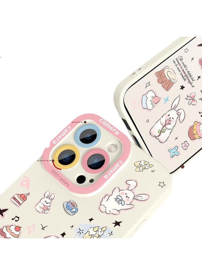 Xp Apple 16Pro Phone Case Lens Full Cover Iphone 16Pro Soft Shell Heat Dissipation Silicone Wind Girl Cute Anti-Fall Protective Case - Antique White Pink Little Rabbit - Image 2