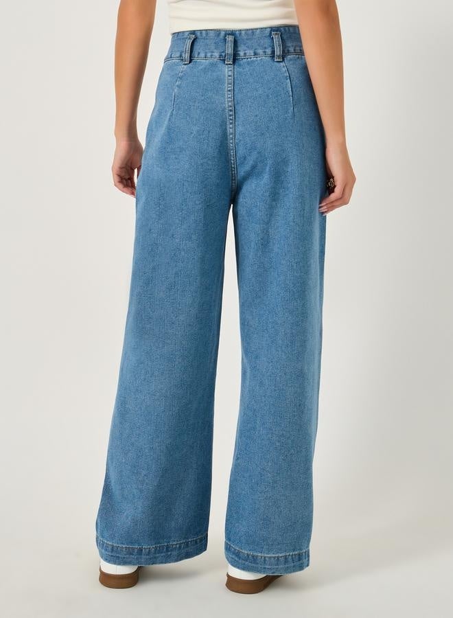 Styli High Rise Wide Leg Jeans with Waistband Corset Detail - Image 4