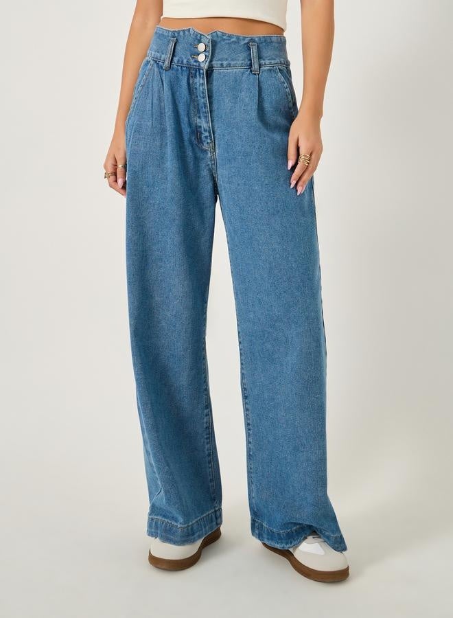 Styli High Rise Wide Leg Jeans with Waistband Corset Detail - Image 2