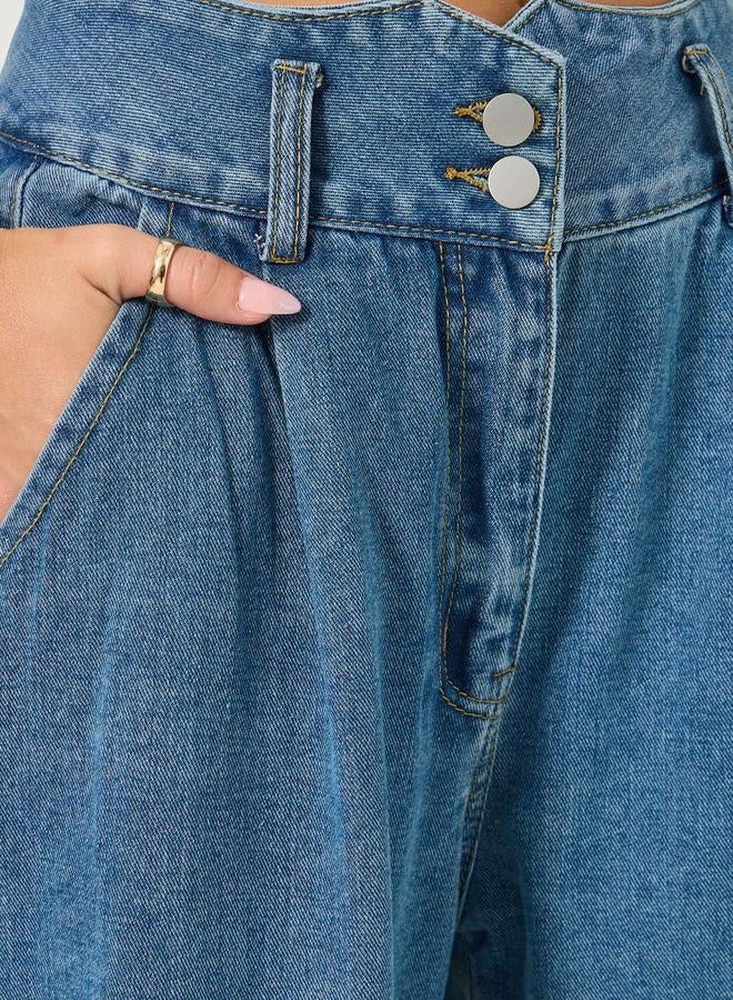 Styli High Rise Wide Leg Jeans with Waistband Corset Detail - Image 3