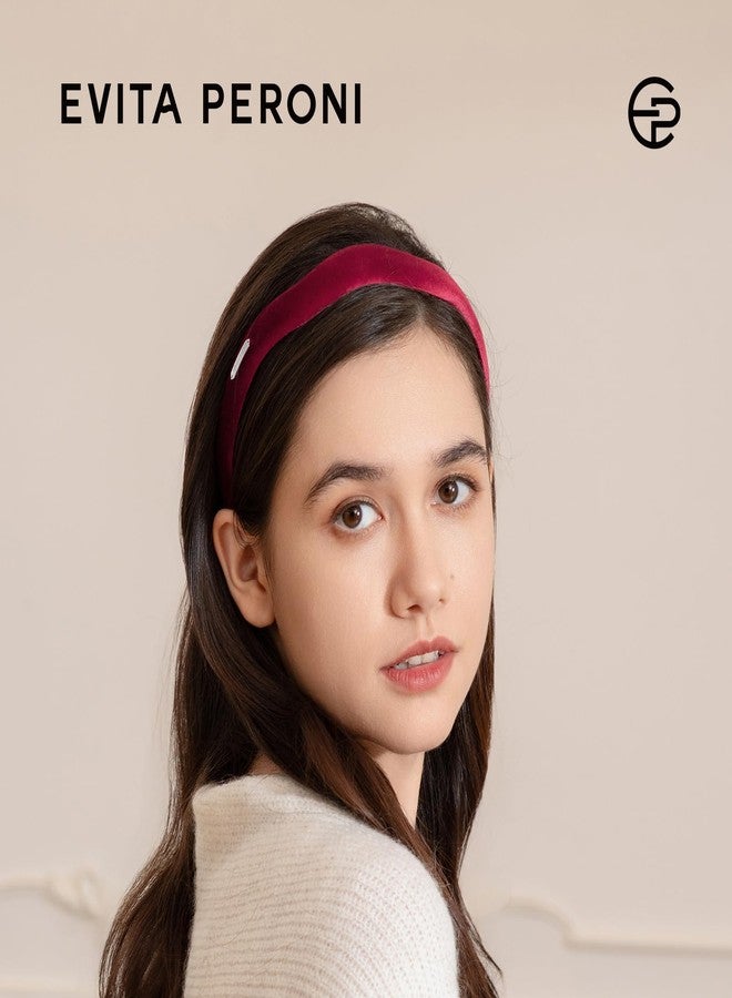 EVITA PERONI Velvet headbands for women Soft headband Curve design Wavy Style, Retro, Elegant and Comfortable Hairbands-Red - Image 2