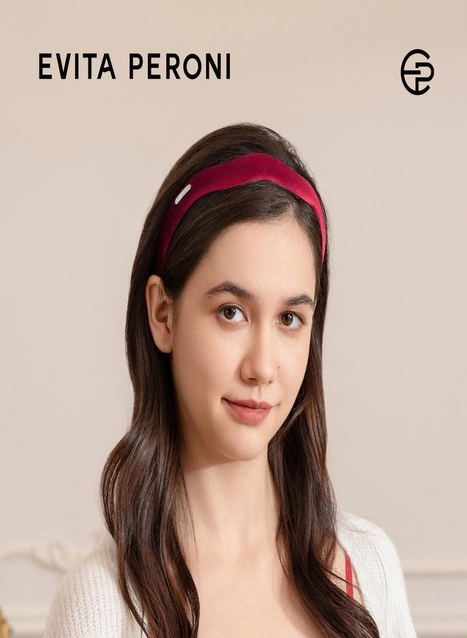 EVITA PERONI Velvet headbands for women Soft headband Curve design Wavy Style, Retro, Elegant and Comfortable Hairbands-Red - Image 3