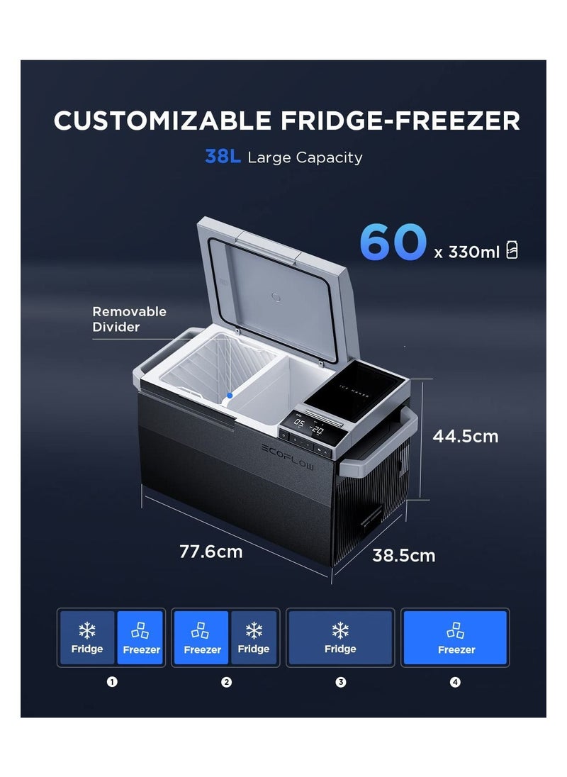 إيكو فلو - ثلاجة صغيرة EcoFlow GLACIER 38L مع صانع ثلج ، ثلاجة 12 فولت ، ثلاجة سيارة ، مبرد كهربائي للشاحنة ، شاحنة صغيرة ، عربة سكن متنقلة ، عربة تخييم ، SUV ، قارب ، تخييم ، رحلات على الطريق - Image 1