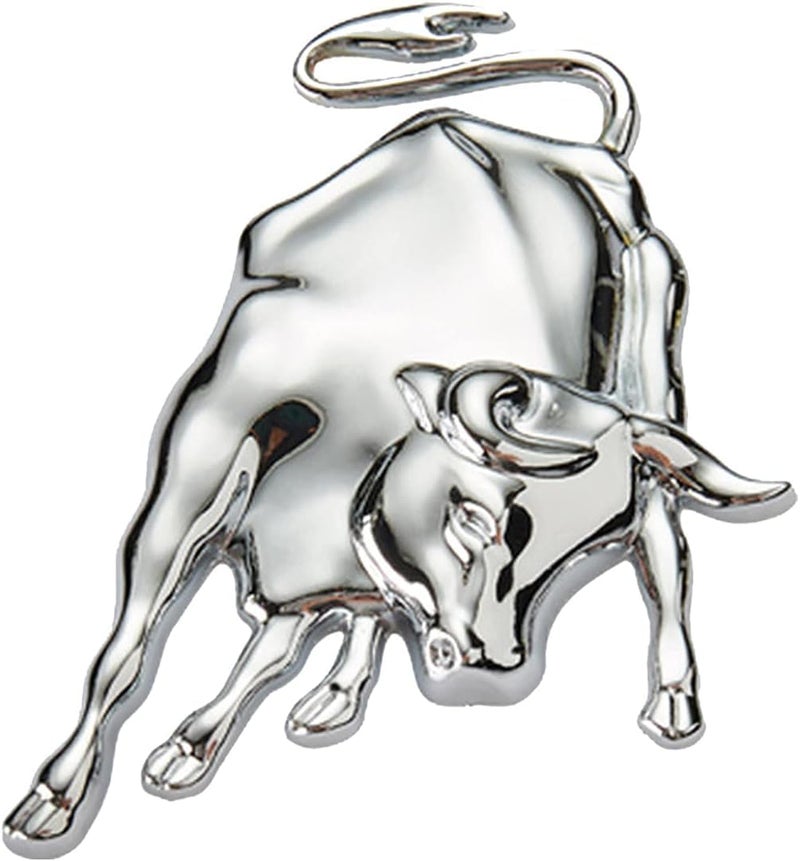 AutoBizarre 3D Raised Ox Bull Metal Monogram Emblem Badge Sticker for All Cars & Bikes (Silver) - Image 1