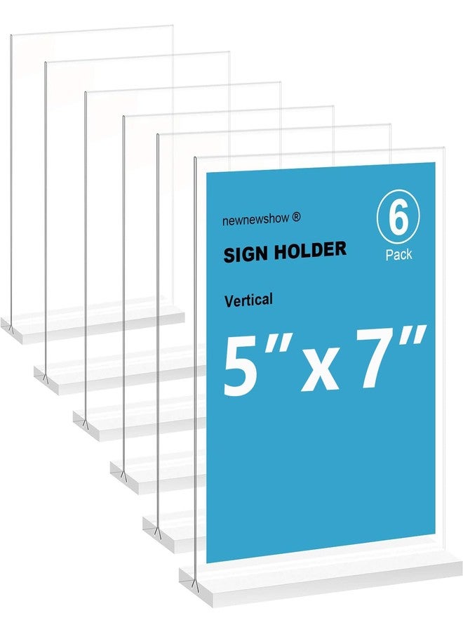 newnewshow 5x7 Acrylic Sign Holder 6 Pack, Double-Sided Display Stand, Plastic Card Holder for Business, Office, Party - Image 1