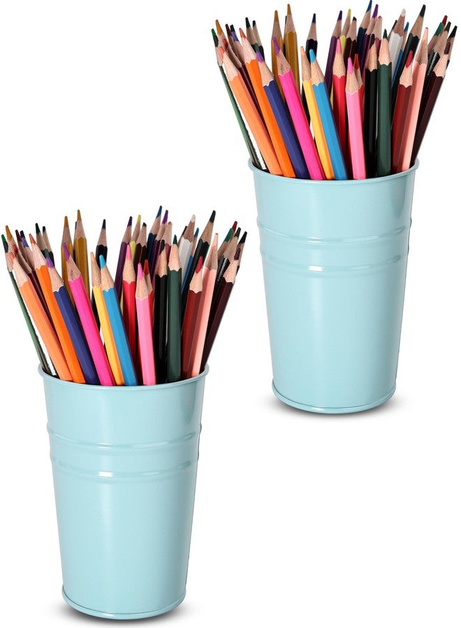 OKOMATCH Pen Holder Cups for Desk,Metal Pencil Holder,Marker Pen Storage Holder Desktop Stationery Organizer Makeup Brush Holders, Desk Accessories & Workspace Organizers for Office School Home -2 Pack (Blue) - Image 1