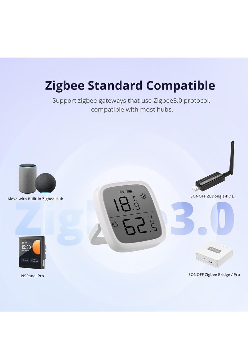 SONOFF SNZB-02D, Zigbee LCD Smart Temperature Humidity Sensor, Low attery Notification, Large Digits Display, High Accuracy, Alert via APP, Works with Alexa & Google Home, ZigBee Hub Required