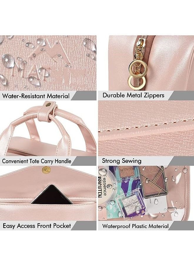 Arabest - Hanging Travel Makeup Bag for Women, Large Waterproof Cosmetic Bags Travel Organizer Full Sized Container with Elastic Band Holders for Toiletries, Cosmetics, Brushes, Bottle, Pink - Image 1