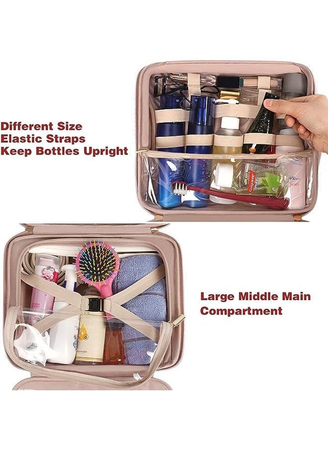 Arabest Hanging Travel Makeup Bag for Women, Large Waterproof Cosmetic Bags Travel Organizer Full Sized Container with Elastic Band Holders for Toiletries, Cosmetics, Brushes, Bottle, Pink  - Image 4