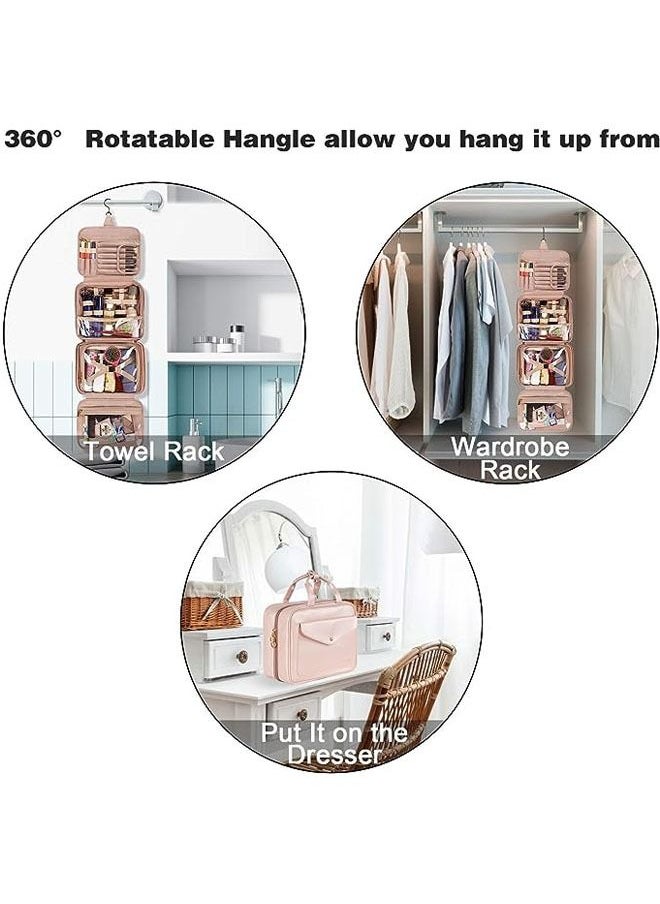 Arabest Hanging Travel Makeup Bag for Women, Large Waterproof Cosmetic Bags Travel Organizer Full Sized Container with Elastic Band Holders for Toiletries, Cosmetics, Brushes, Bottle, Pink  - Image 5