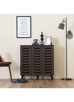DANUBE HOME Jax 3 Door Shoe Cabinet 16 Pairs Of Shoes Modern Design Furniture Wooden Shoe Organizer For Entryway Hallway Living Room L 90x32x91 Cm Walnut  - Image 1