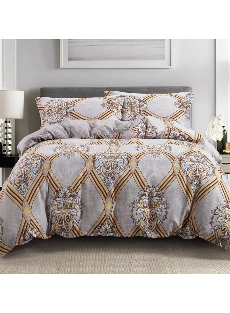 Donetella 3-Piece Duvet Cover Set Microfiber Gold/Grey Queen