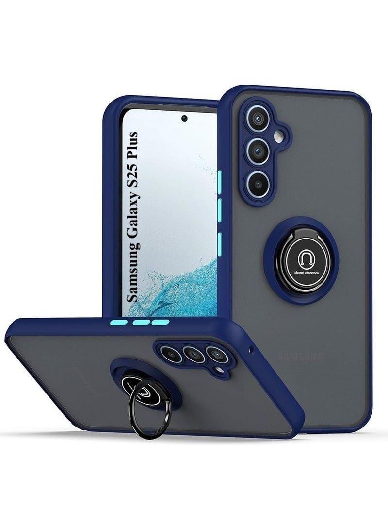 غطاء بمسند حلقي معدني دوار لهاتف سامسونج جالاكسي S25 بلس، مضاد للصدمات، لمسة نهائية غير لامعة، جراب خلفي صلب مضاد لبصمات الأصابع، غطاء مغناطيسي للسيارة لهاتف سامسونج جالاكسي S25 بلس - Image 1