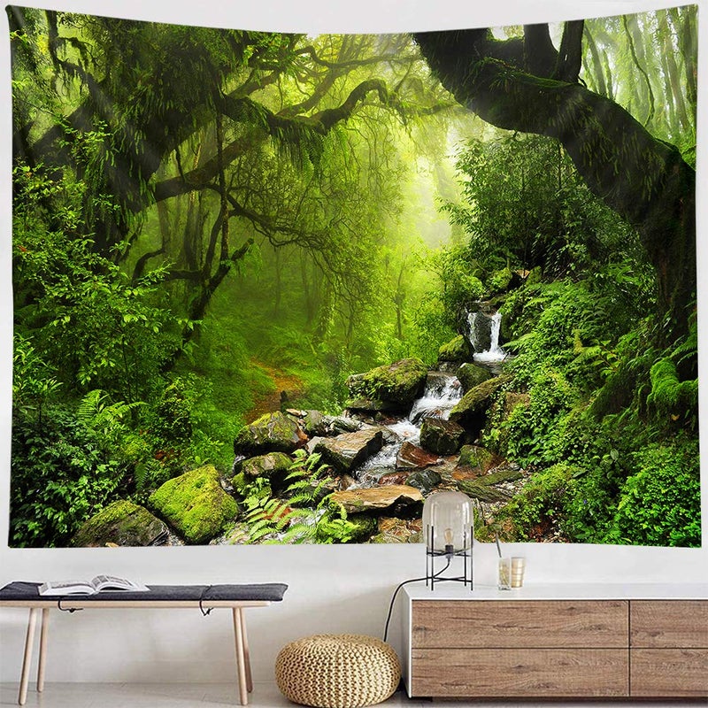 Llamazing ديكور المنزل ذو المناظر الطبيعية للغابات - نسيج سحري لغرفة المعيشة وغرفة النوم (Green Creek 78''L60''W) - Image 3