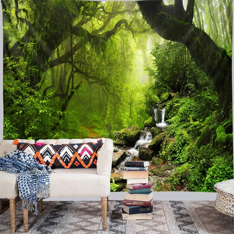 Llamazing ديكور المنزل ذو المناظر الطبيعية للغابات - نسيج سحري لغرفة المعيشة وغرفة النوم (Green Creek 78''L60''W) - Image 4