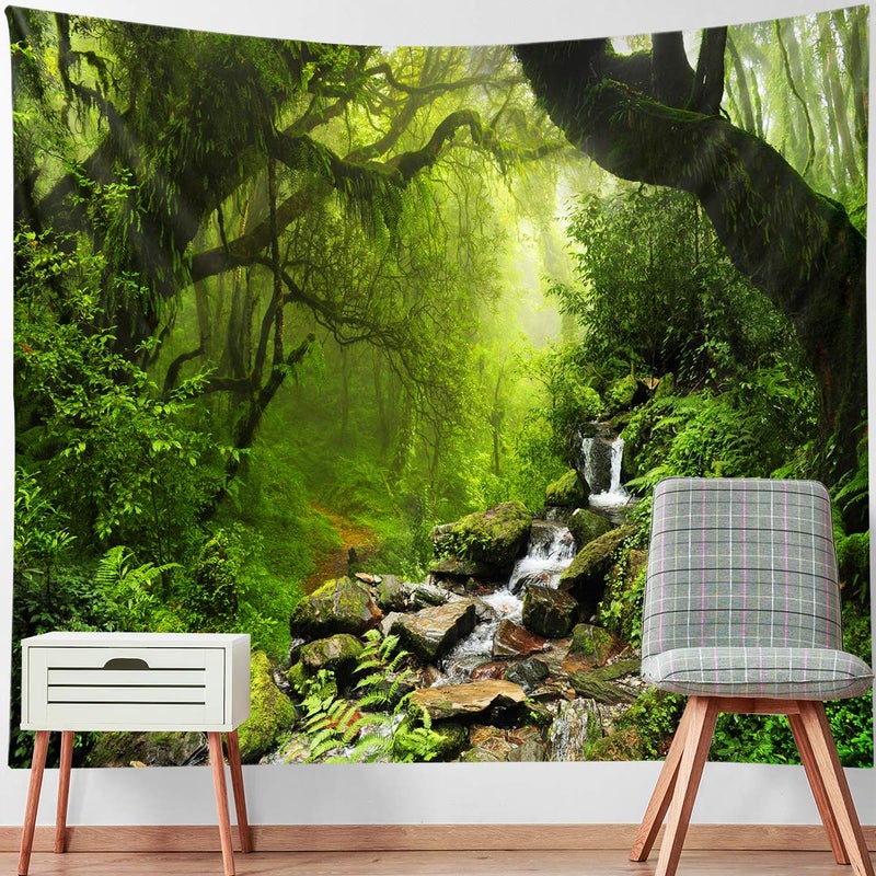 Llamazing ديكور المنزل ذو المناظر الطبيعية للغابات - نسيج سحري لغرفة المعيشة وغرفة النوم (Green Creek 78''L60''W) - Image 1