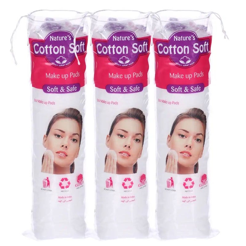 Natures Cotton Soft Make Up Pads Soft and Safe Face Makeup Pads- 3X80 Pads