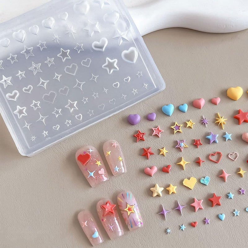 Jaczora 2PCS 3D Silicone Nail Art Molds, Stars, Chain and Hearts Y2k Design Template for Professional and DIY Manicure Decoration - Image 4