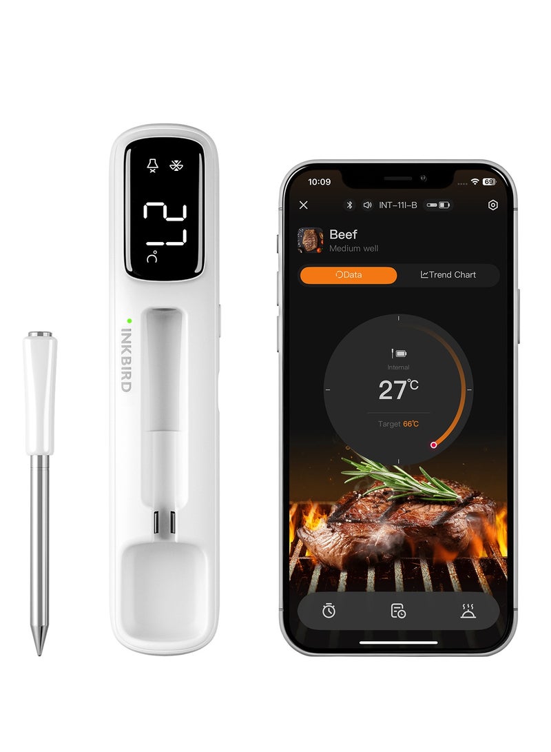 إنك بيرد مقياس حرارة اللحوم اللاسلكي المصغر INKBIRD INT-11I-B - بلوتوث 5.4، اتصال فائق الطول 1000 قدم/305 متر، تخزين بيانات دون اتصال لمدة 60 دقيقة، مقاوم للماء بمعيار IP67، شاشة LED بيضاء، مثالي للشواء والشوي والفرن  - Image 1